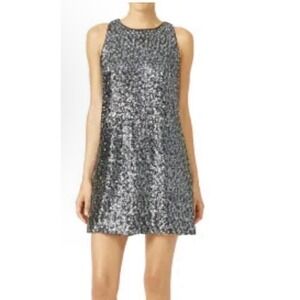 NWT Eliza J Size 12 Mini Dress Silver Sequins Sleeveless Racerback Fit and Flare